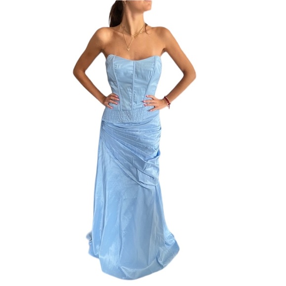 Jovani Strapless Corset Gown Blue - Picture 2 of 6